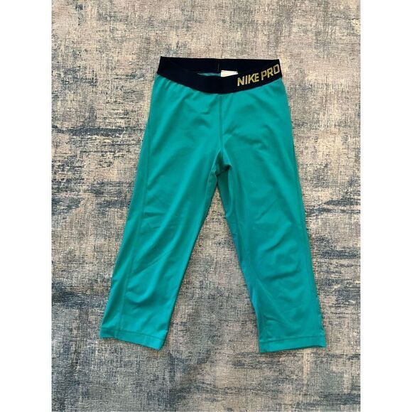Nike Pro Bright Teal Cropped Capri Length Compression Leggings Small - Picture 1 of 6